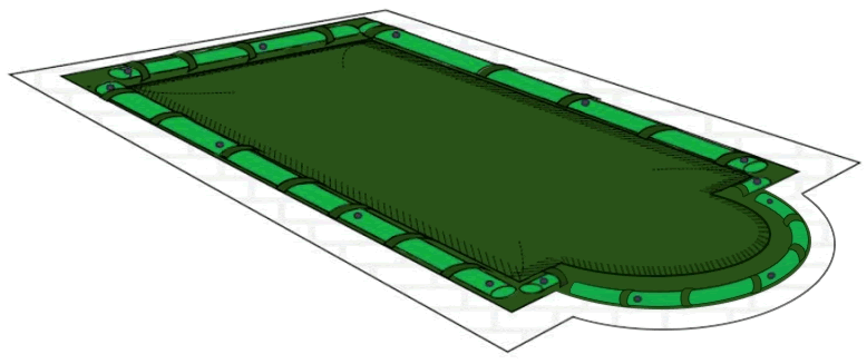 Copertura invernale con fascette e tubolari per piscina interrata rettangolare con scala romana 10,50x4,00 m - 210 g/m² - Cover
