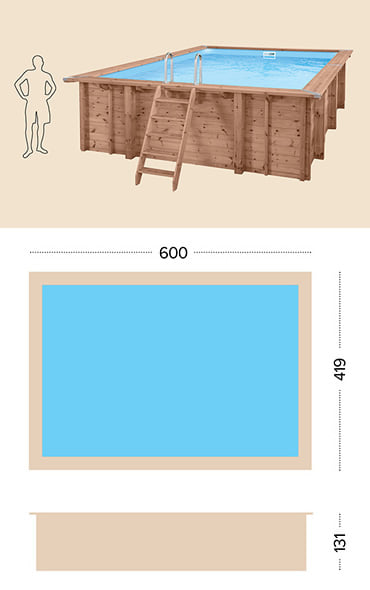 Piscina in legno fuori terra da esterno con Liner sabbia RIVA CARRE 6x4 m: specifiche tecniche