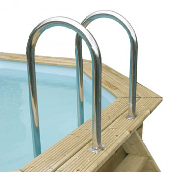 Kit piscina della  piscina in legno fuori terra da esterno Ocean 510 Liner azzurro: Scala interna in acciaio