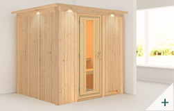 Sauna finlandese classica Dina coibentata con porta coibentata in legno e vetro con cornice LED