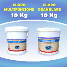 10 Kg cloro granulare + 10 Kg cloro in pastiglie multifunzione